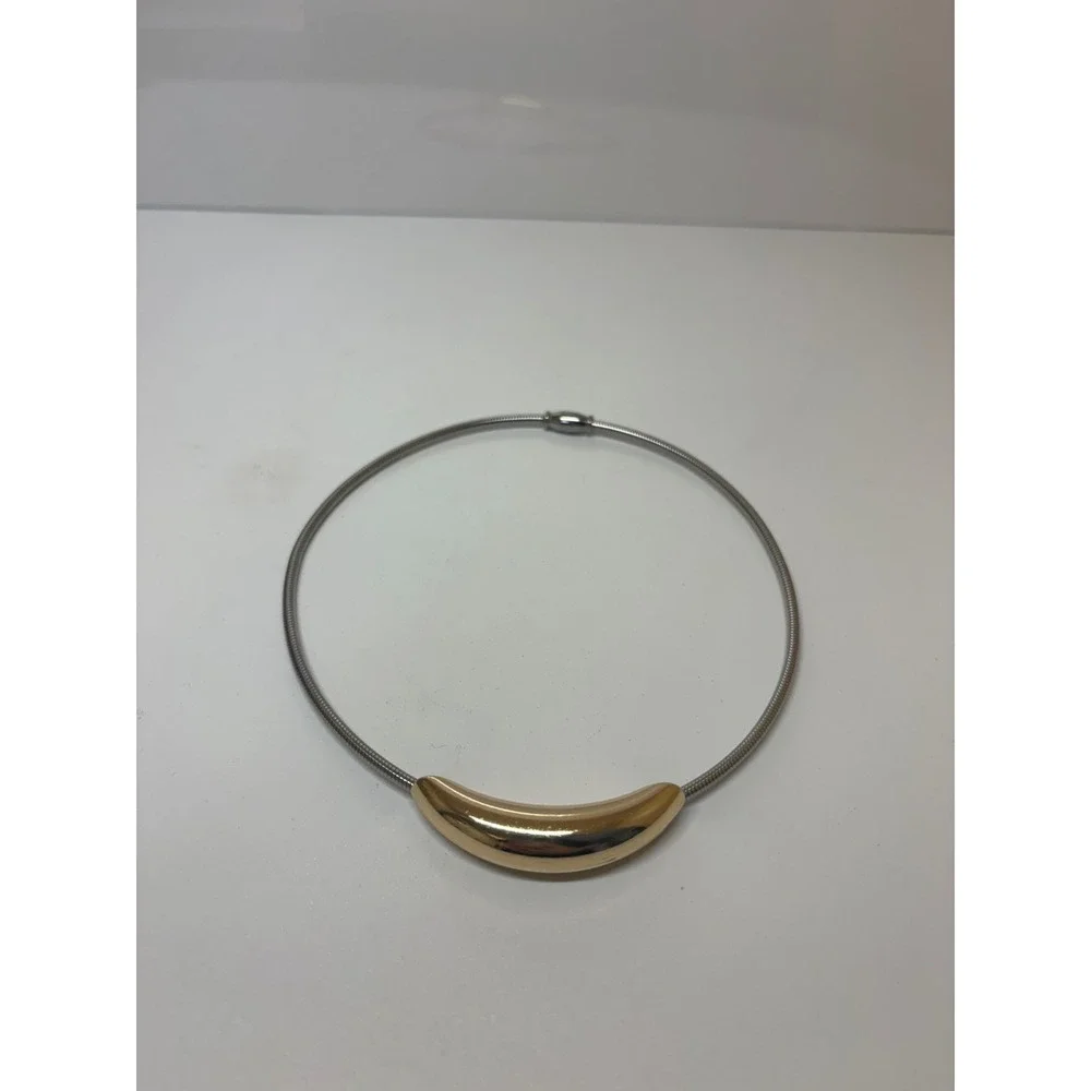 Vintage Two Tone Gold Silver Magnetic Snake Chain Crescent Slider Necklace